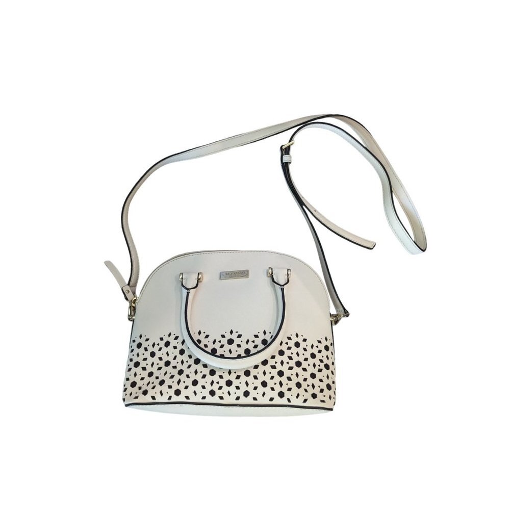 Kate Spade Newman Drive Mini Carli Cement Cream White Floral Cut Crossbody Bag